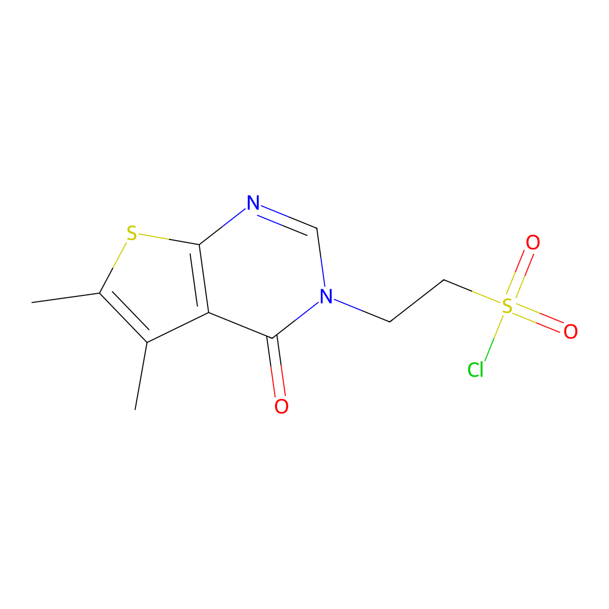 2-{5,6-dimethyl-4-oxo-3H,4H-thieno[2,3-d]pyrimidin-3-yl}ethane-1-sulfonyl chloride molecular structure, CAS 2090138-94-4