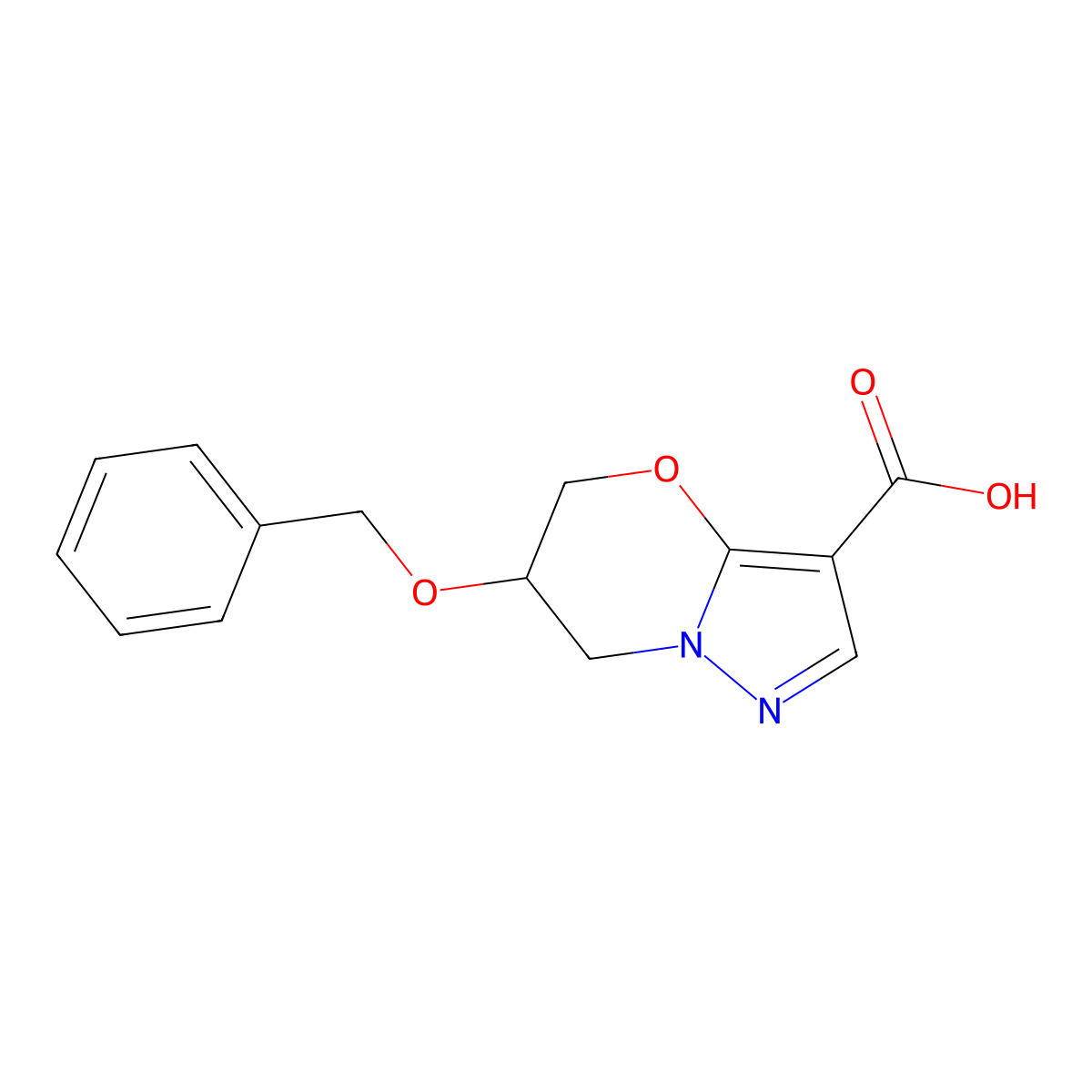 6-(benzyloxy)-5H,6H,7H-pyrazolo[3,2-b][1,3]oxazine-3-carboxylic acid molecular structure, CAS 2090148-85-7