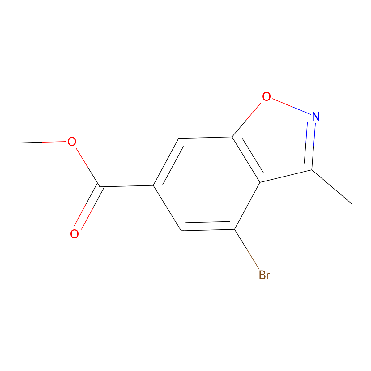 Methyl 4-bromo-3-methyl-1,2-benzoxazole-6-carboxylate molecular structure, CAS 2090150-85-7