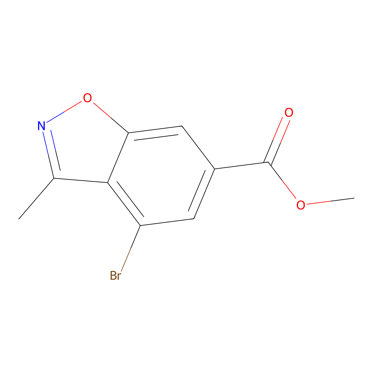 Methyl 4-bromo-3-methyl-1,2-benzoxazole-6-carboxylate molecular structure, CAS 2090150-85-7