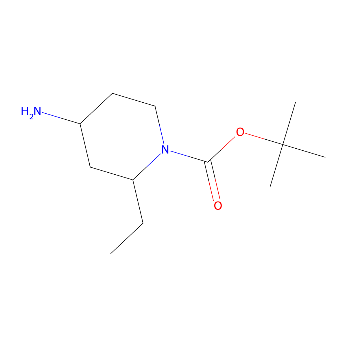 rac-tert-butyl (2R,4R)-4-amino-2-ethylpiperidine-1-carboxylate molecular structure, CAS 2090164-87-5