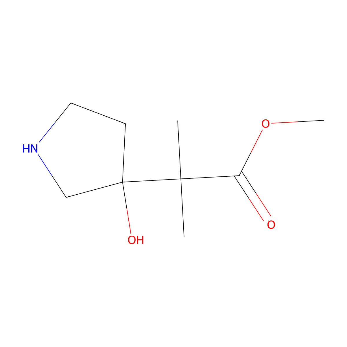 Methyl 2-(3-hydroxypyrrolidin-3-yl)-2-methylpropanoate molecular structure, CAS 2090167-71-6