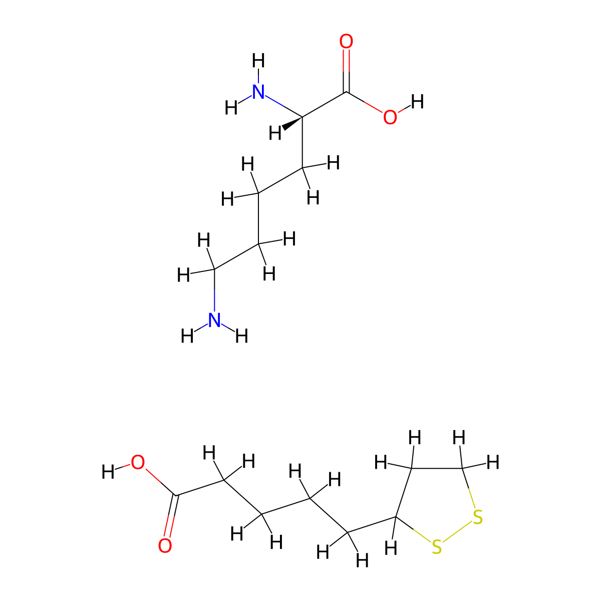 L-Lysine, 1,2-dithiolane-3-pentanoate (1:1) molecular structure, CAS 20902-53-8