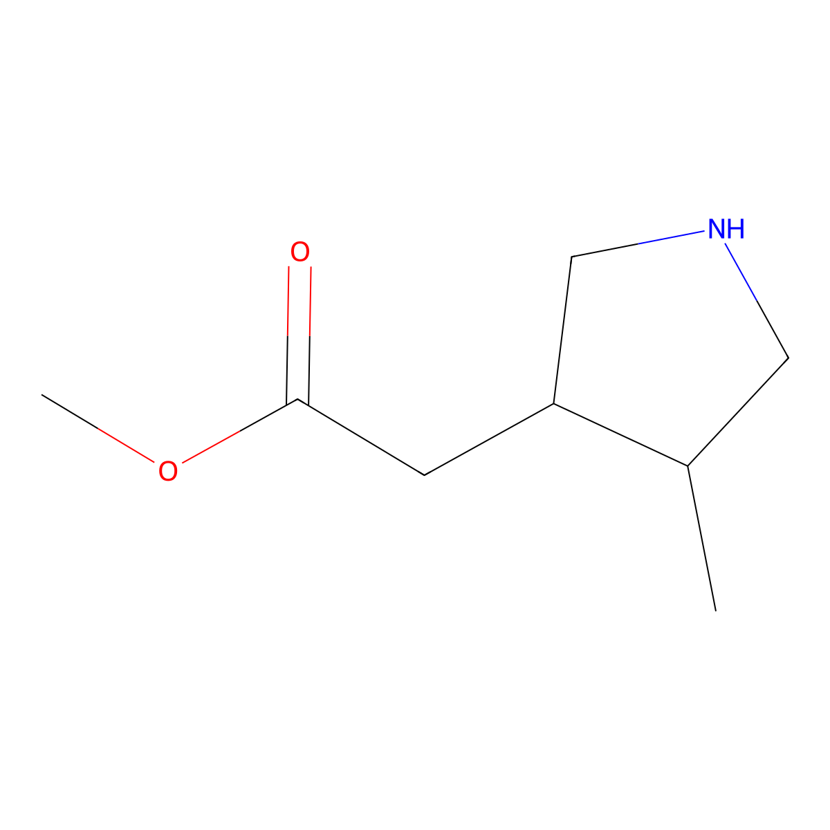 Methyl 2-(4-methylpyrrolidin-3-yl)acetate molecular structure, CAS 2090209-09-7