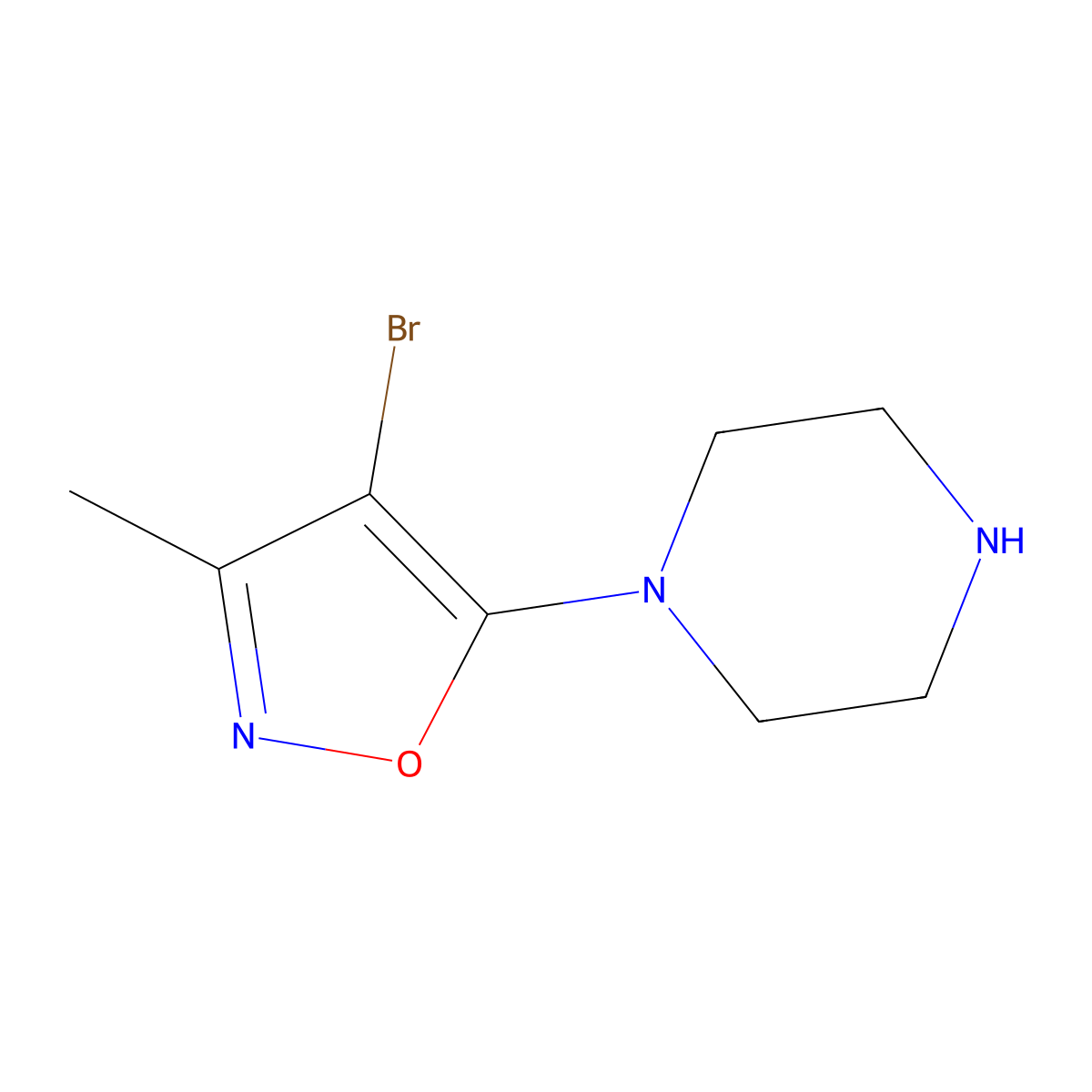 1-(4-Bromo-3-methyl-1,2-oxazol-5-yl)piperazine molecular structure, CAS 2090217-39-1