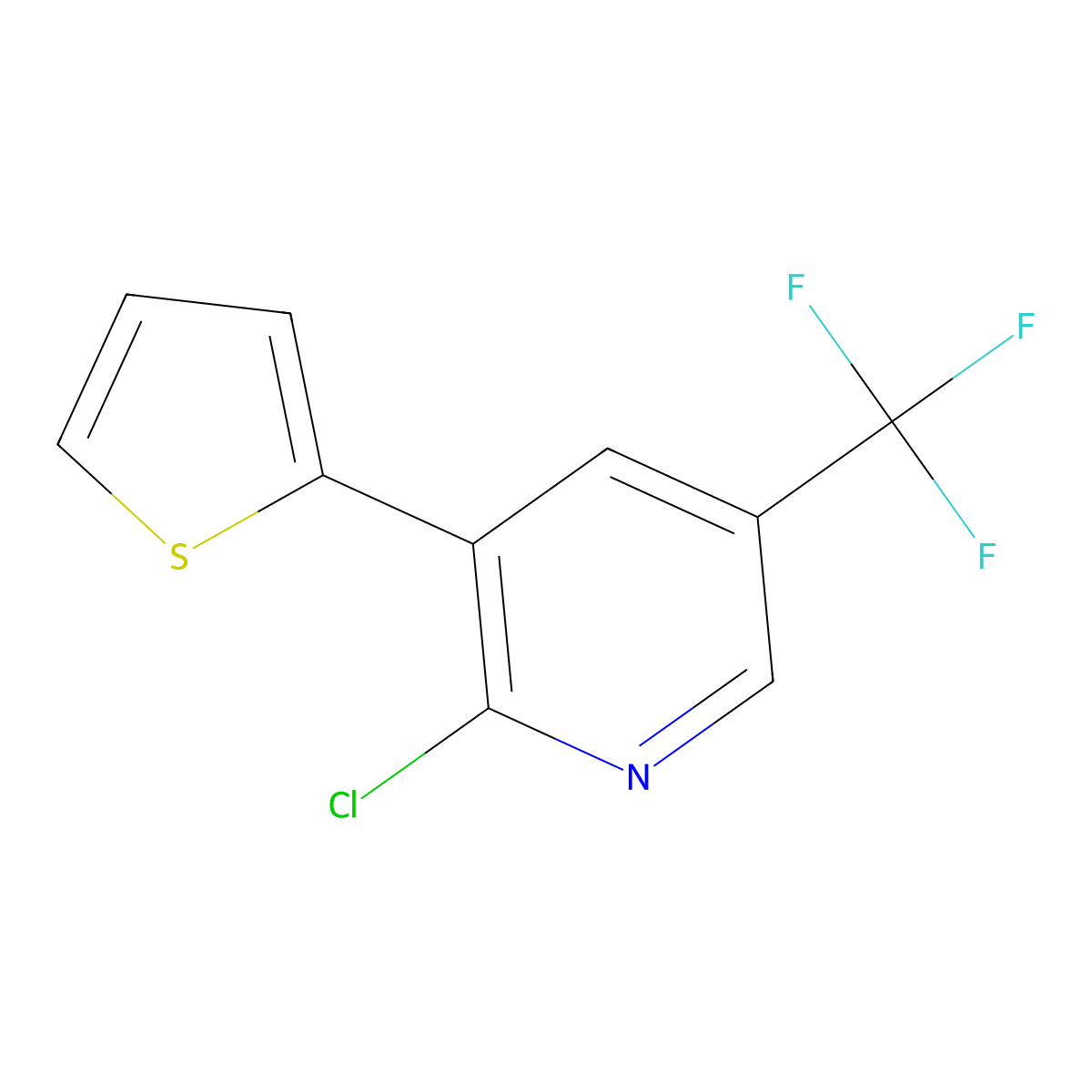 2-Chloro-3-(thiophen-2-yl)-5-(trifluoromethyl)pyridine molecular structure, CAS 2090222-14-1