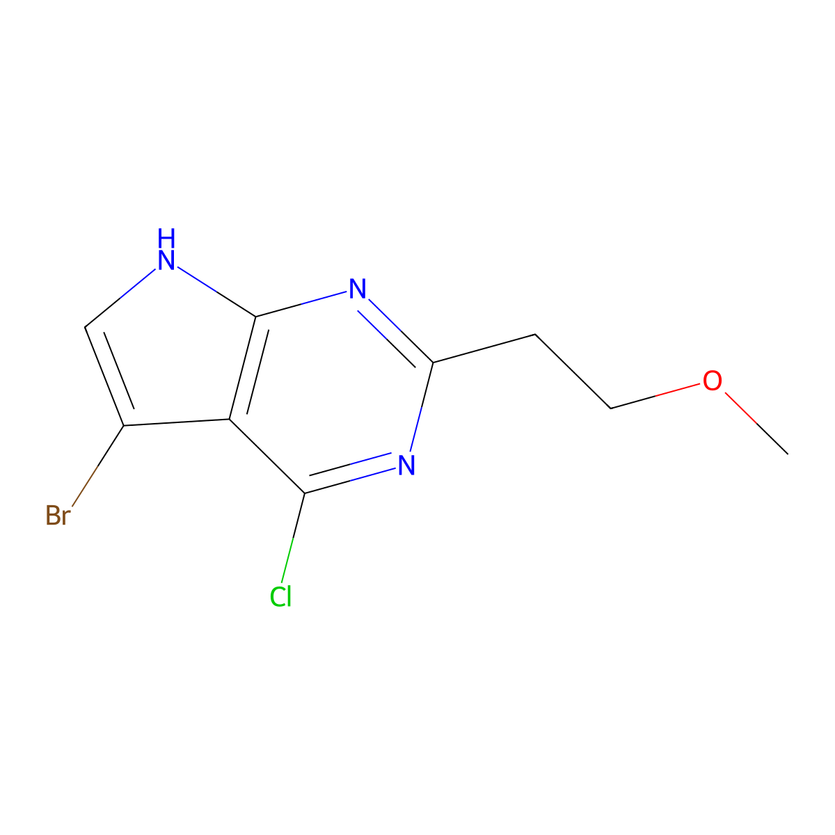 5-Bromo-4-chloro-2-(2-methoxyethyl)-7H-pyrrolo[2,3-d]pyrimidine molecular structure, CAS 2090222-26-5