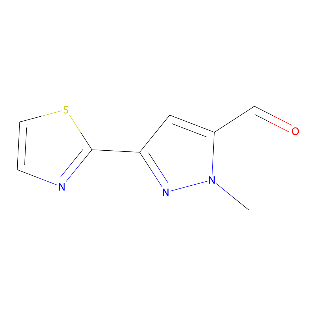 1-methyl-3-(1,3-thiazol-2-yl)-1H-pyrazole-5-carbaldehyde molecular structure, CAS 2090222-34-5