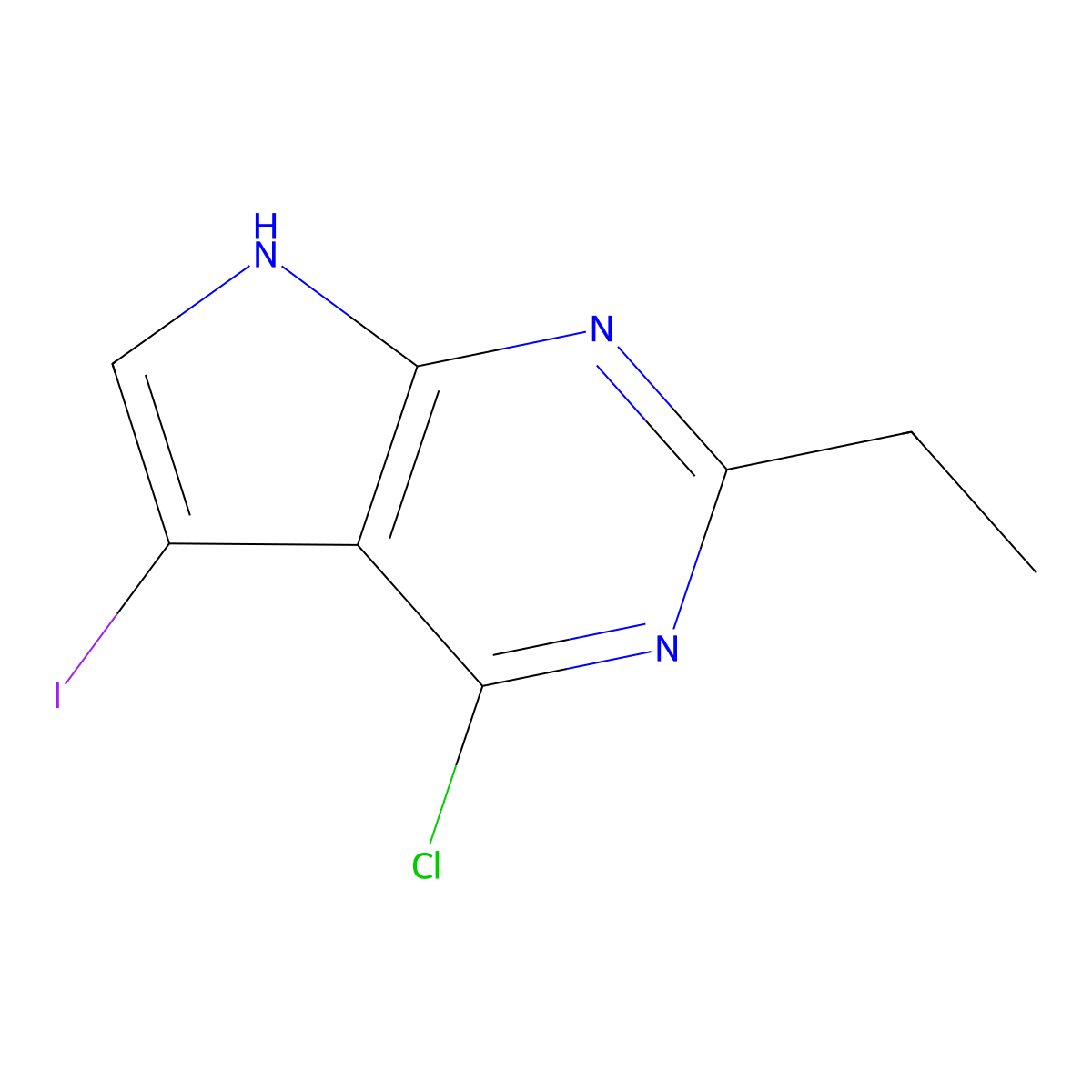 4-Chloro-2-ethyl-5-iodo-7H-pyrrolo[2,3-d]pyrimidine molecular structure, CAS 2090223-21-3