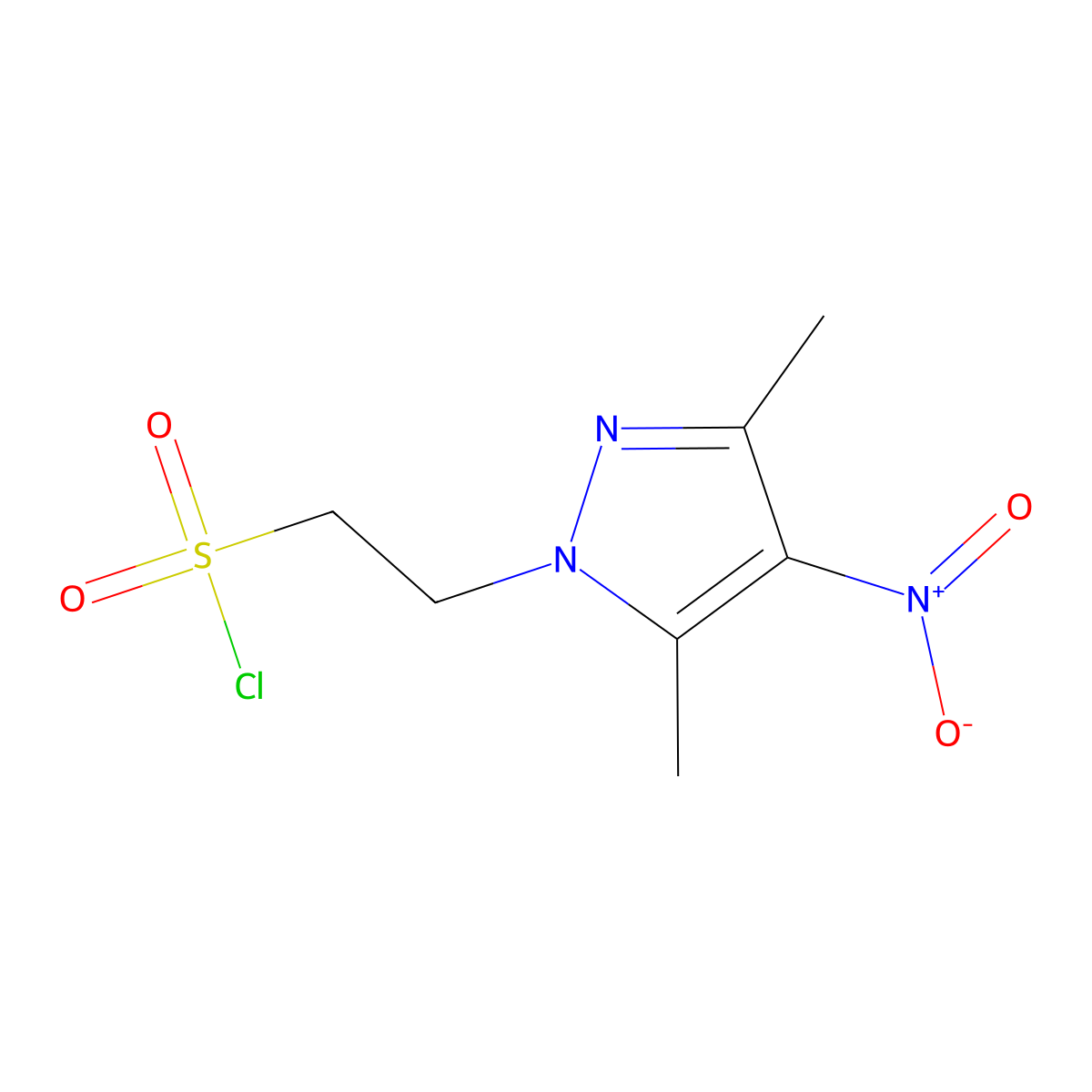 2-(3,5-dimethyl-4-nitro-1H-pyrazol-1-yl)ethane-1-sulfonyl chloride molecular structure, CAS 2090225-94-6