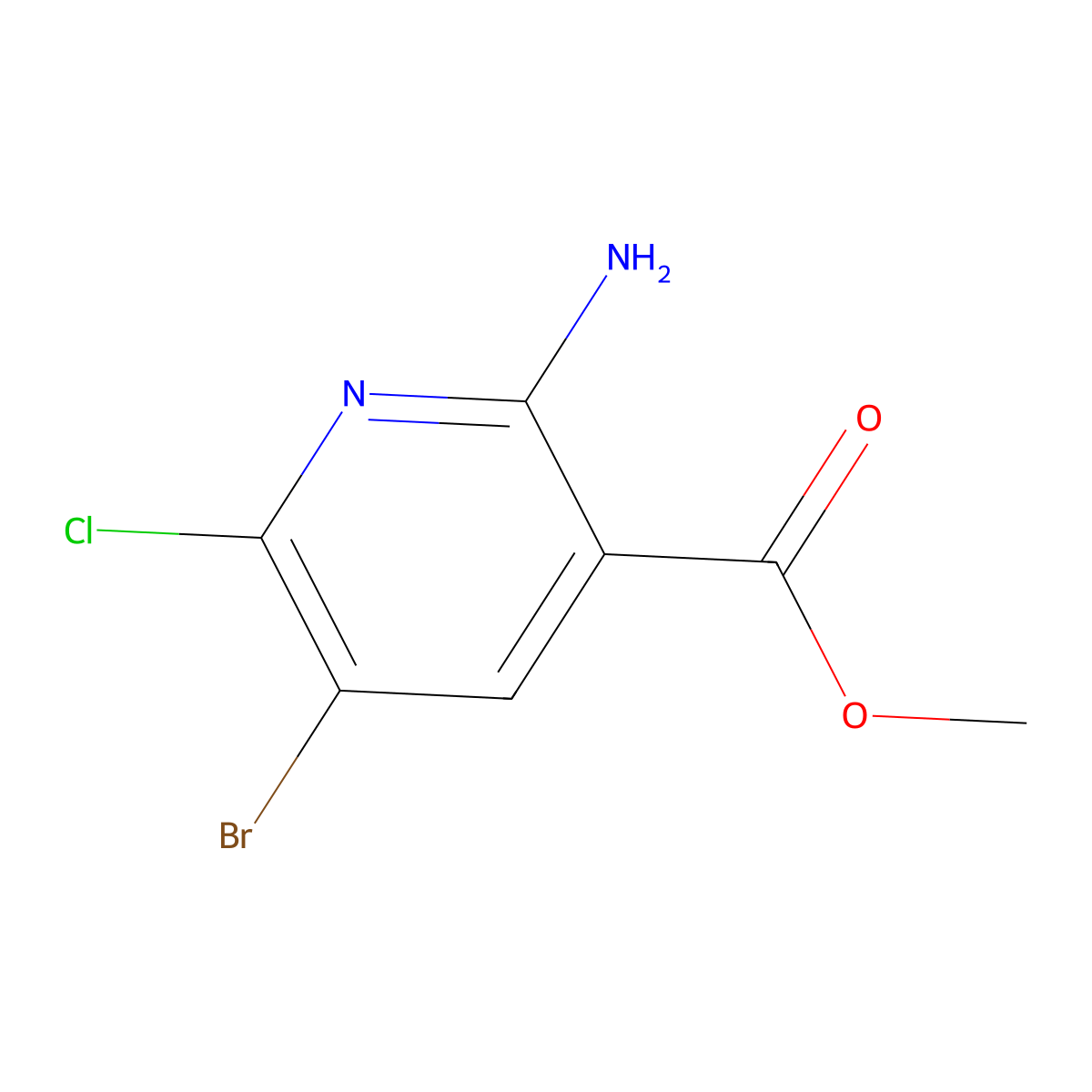 Methyl 2-amino-5-bromo-6-chloronicotinate molecular structure, CAS 2090235-00-8