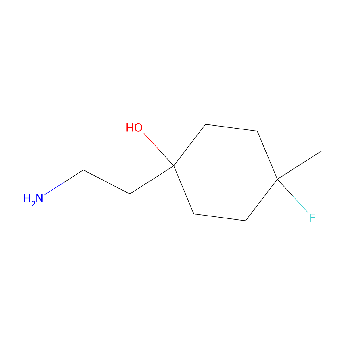 1-(2-Aminoethyl)-4-fluoro-4-methylcyclohexan-1-ol molecular structure, CAS 2090240-31-4