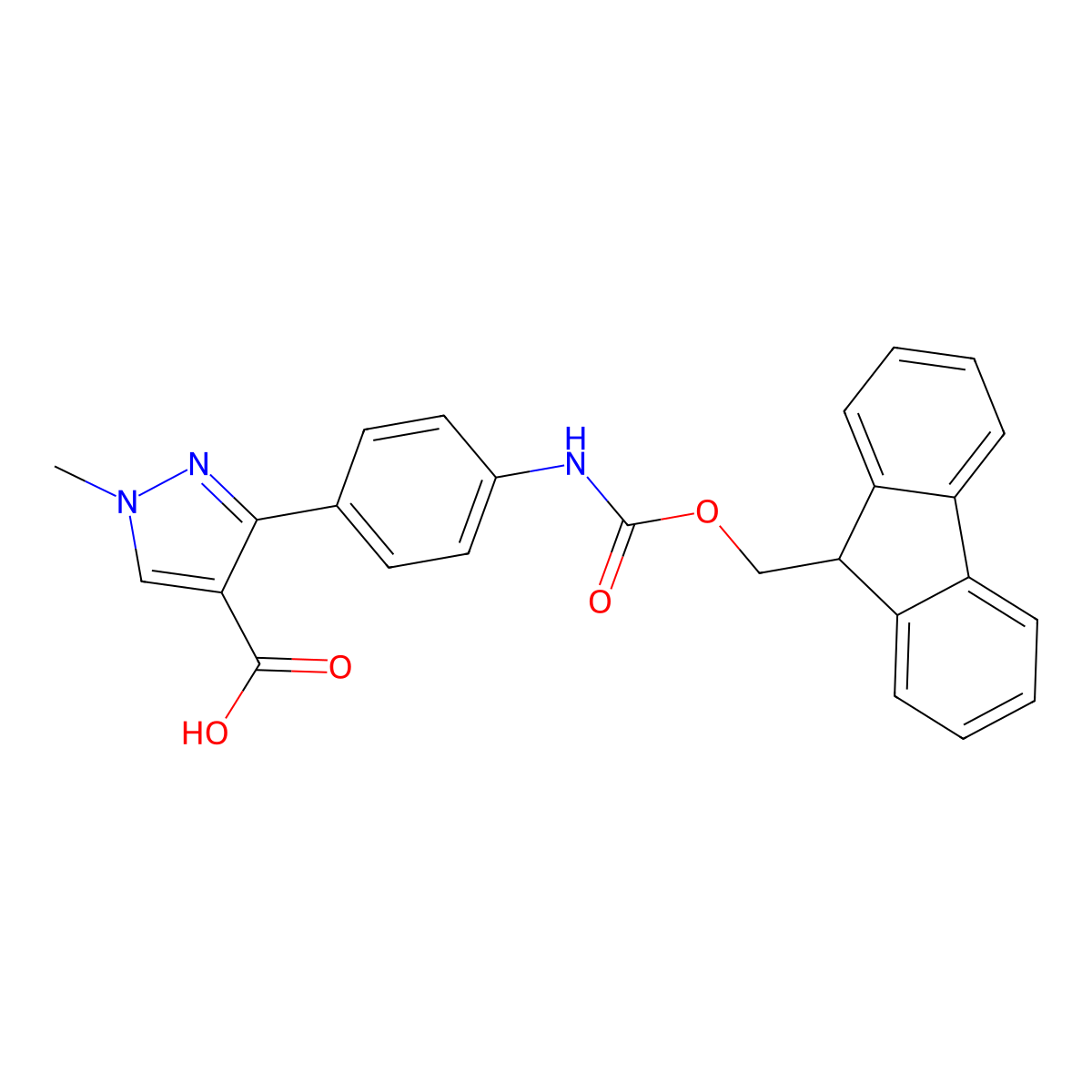3-[4-({[(9H-fluoren-9-yl)methoxy]carbonyl}amino)phenyl]-1-methyl-1H-pyrazole-4-carboxylic acid molecular structure, CAS 2090242-97-8