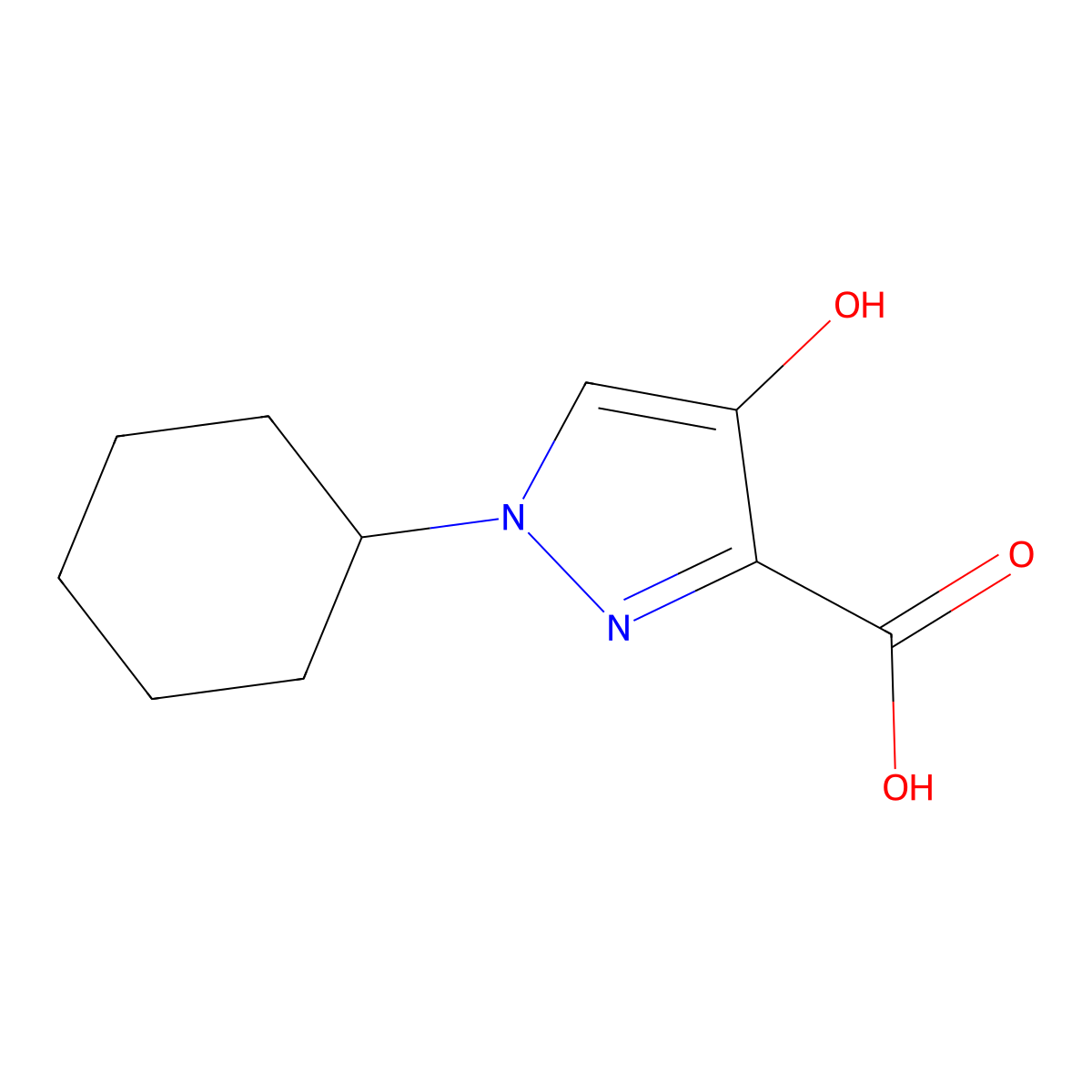 1-Cyclohexyl-4-hydroxy-1H-pyrazole-3-carboxylic acid molecular structure, CAS 2090243-49-3
