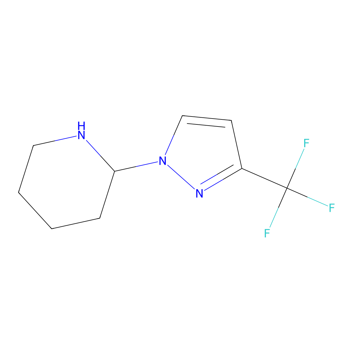 2-[3-(Trifluoromethyl)-1H-pyrazol-1-yl]piperidine molecular structure, CAS 2090252-75-6