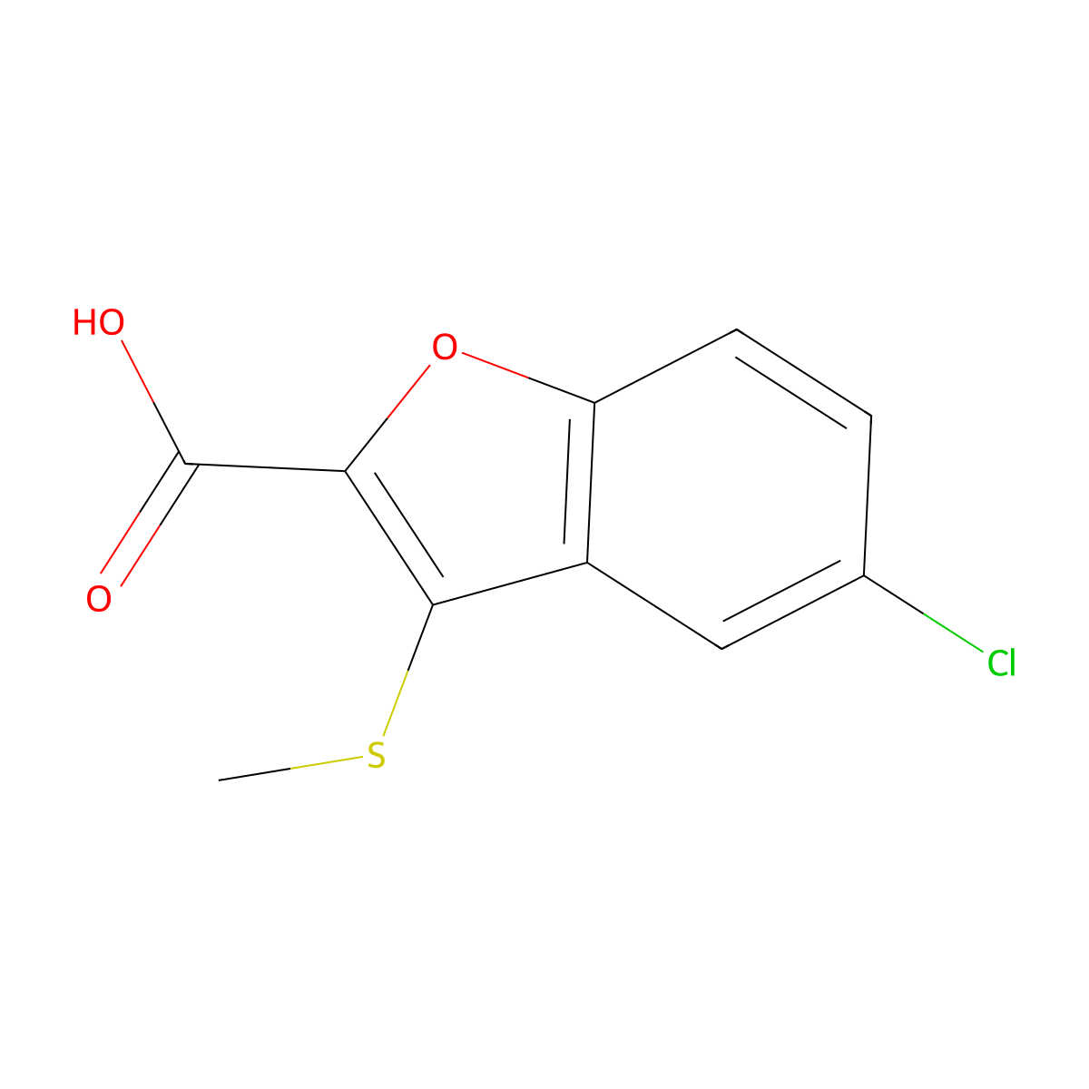 5-Chloro-3-(methylsulfanyl)-1-benzofuran-2-carboxylic acid molecular structure, CAS 2090264-40-5