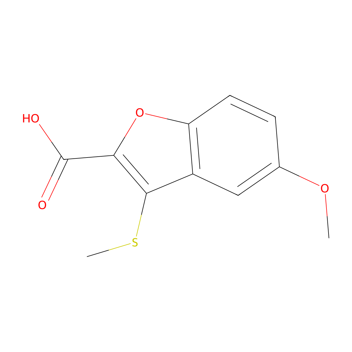 5-Methoxy-3-(methylsulfanyl)-1-benzofuran-2-carboxylic acid molecular structure, CAS 2090264-49-4