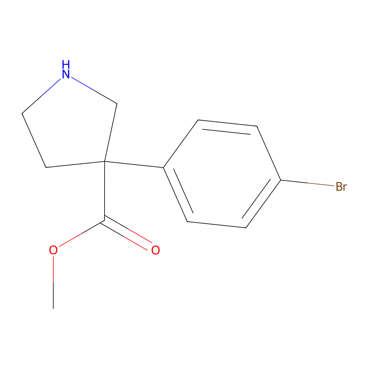 Methyl 3-(4-bromophenyl)pyrrolidine-3-carboxylate molecular structure, CAS 2090264-99-4