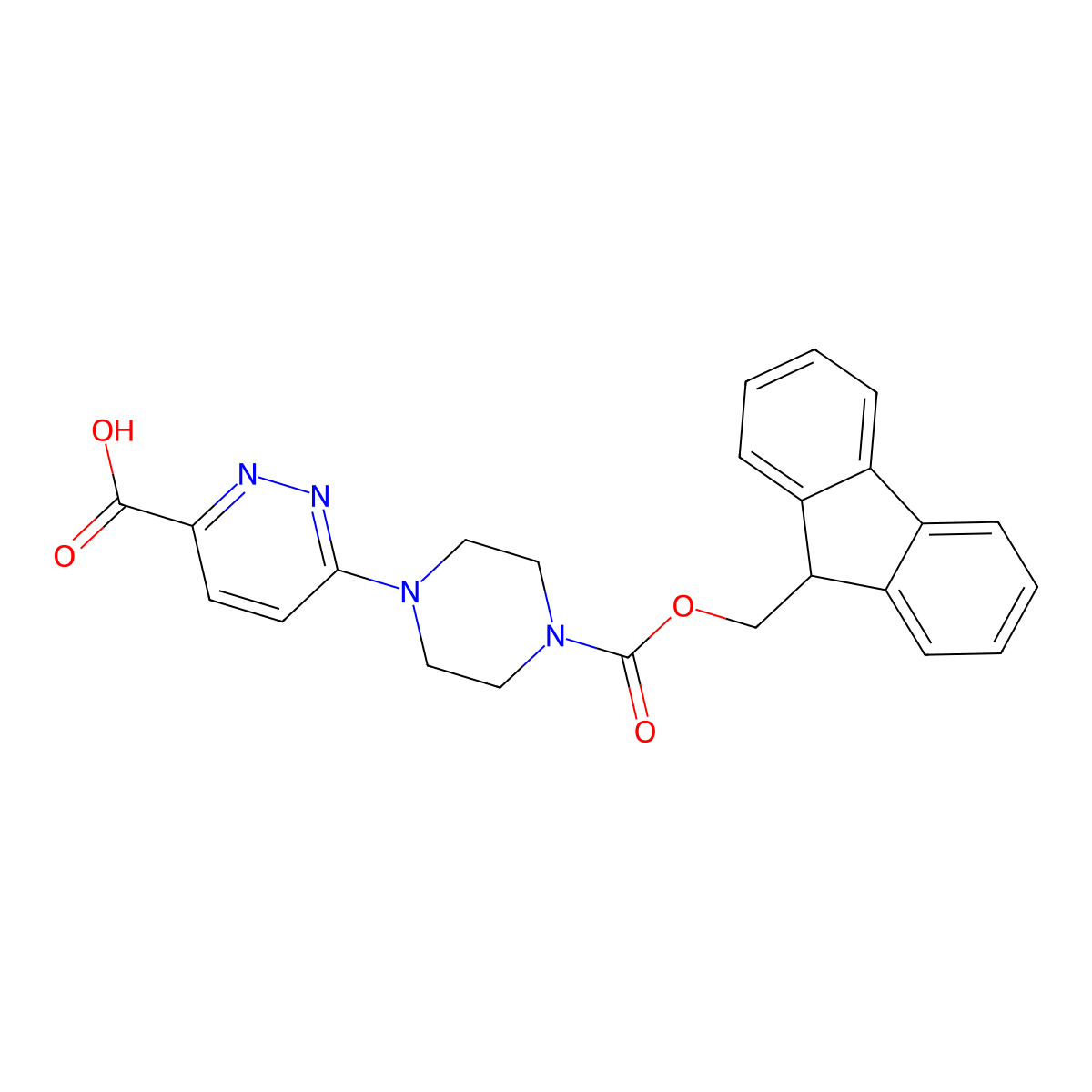 6-(4-(((9H-fluoren-9-yl)methoxy)carbonyl)piperazin-1-yl)pyridazine-3-carboxylic acid molecular structure, CAS 2090290-84-7