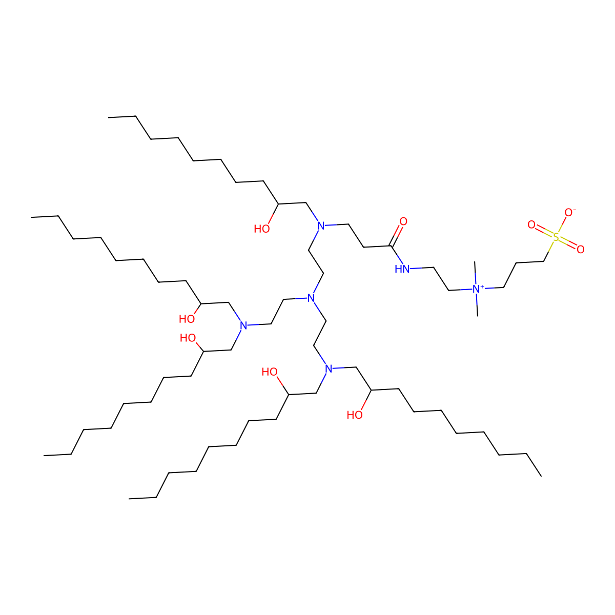 3-[2-[3-[2-[Bis[2-[bis(2-hydroxydecyl)amino]ethyl]amino]ethyl-(2-hydroxydecyl)amino]propanoylamino]ethyl-dimethylazaniumyl]propane-1-sulfonate molecular structure, CAS 2090299-48-0