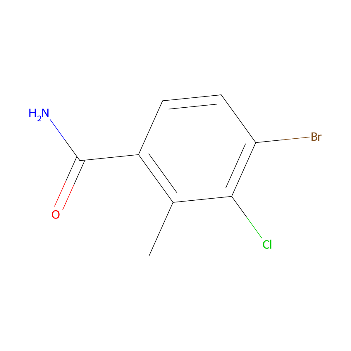 4-Bromo-3-chloro-2-methylbenzamide molecular structure, CAS 2090300-52-8