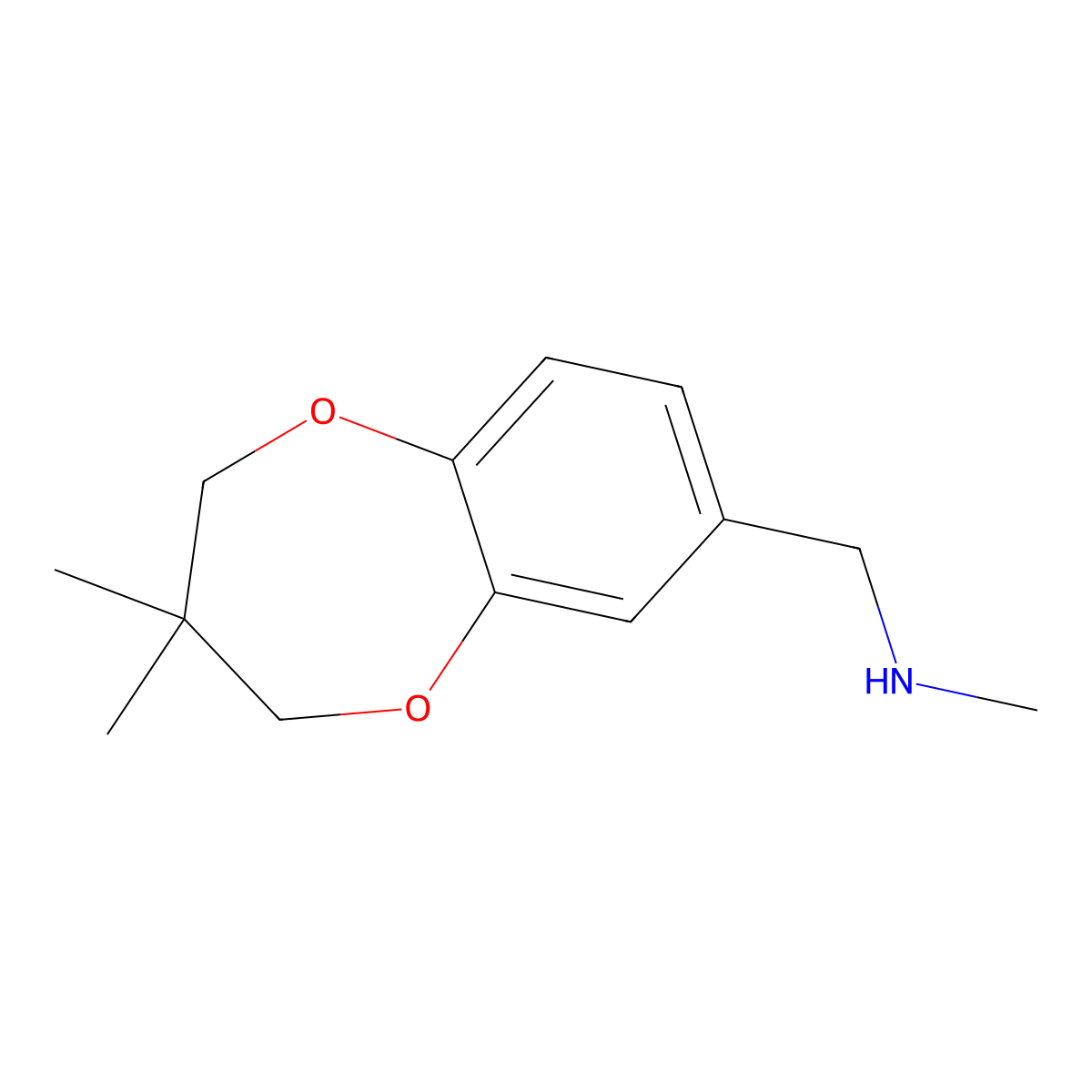 1-(3,3-dimethyl-3,4-dihydro-2H-benzo[b][1,4]dioxepin-7-yl)-N-methylmethanamine molecular structure, CAS 2090315-06-1