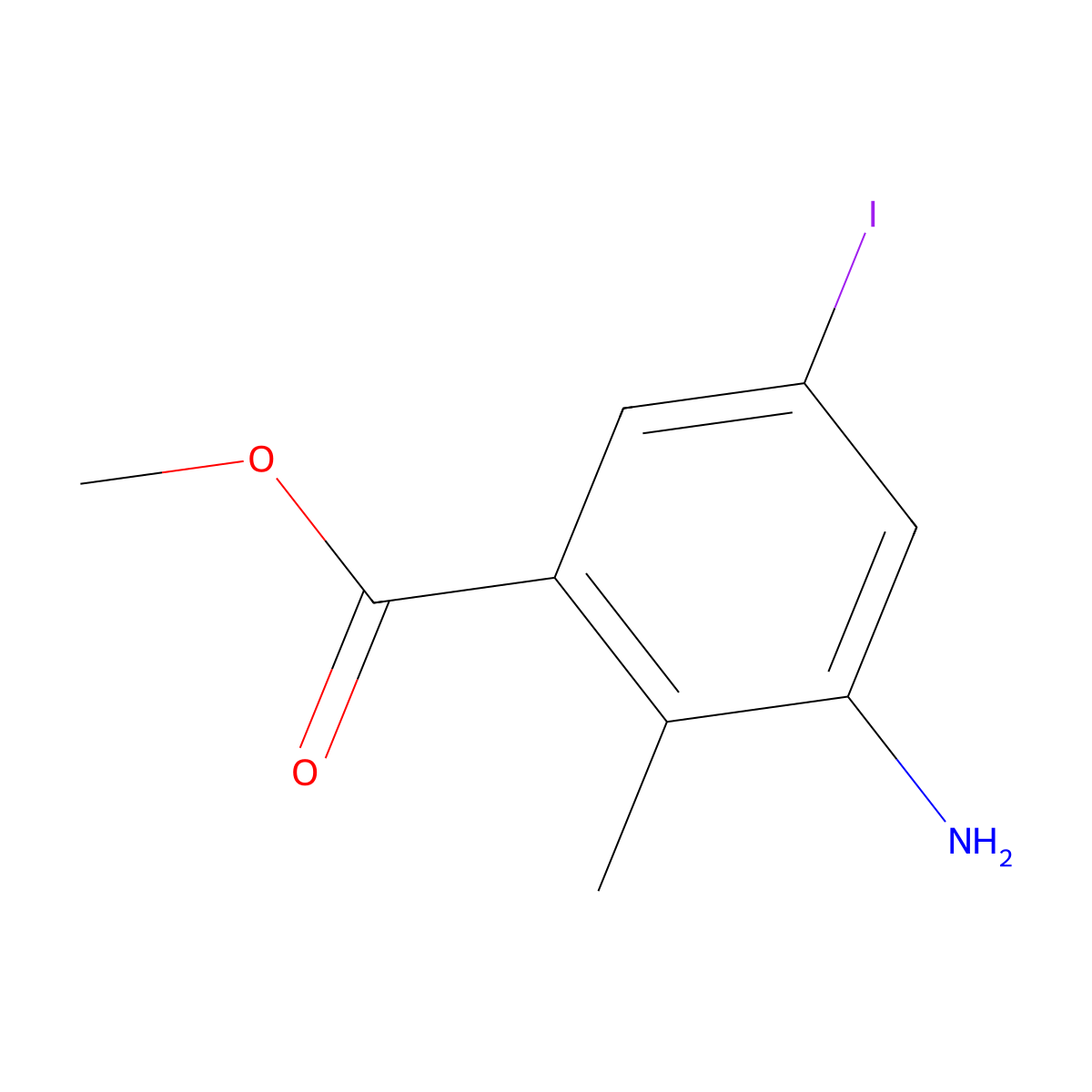 Methyl 3-amino-5-iodo-2-methylbenzoate molecular structure, CAS 2090331-93-2