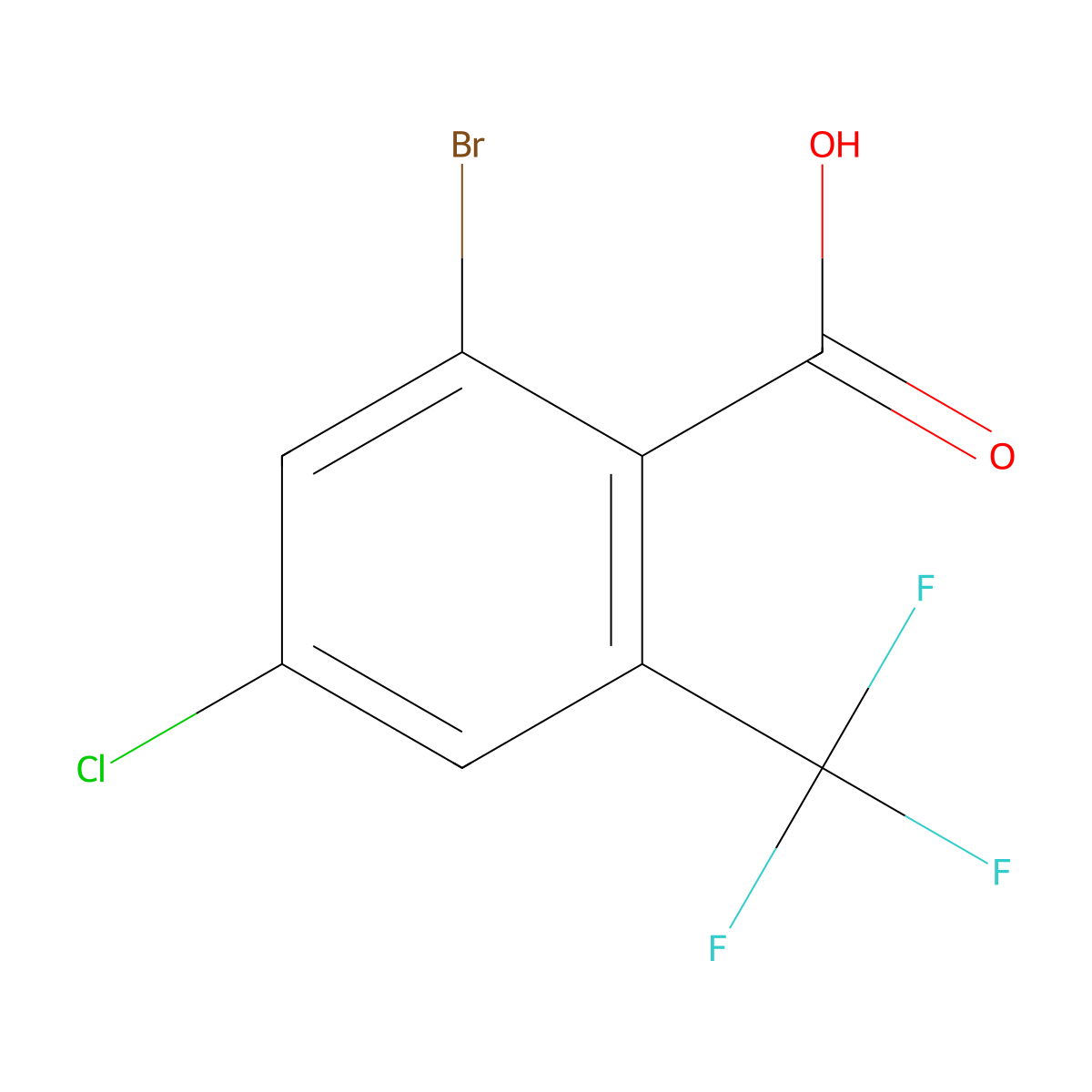 2-Bromo-4-chloro-6-(trifluoromethyl)benzoic acid molecular structure, CAS 2090337-50-9