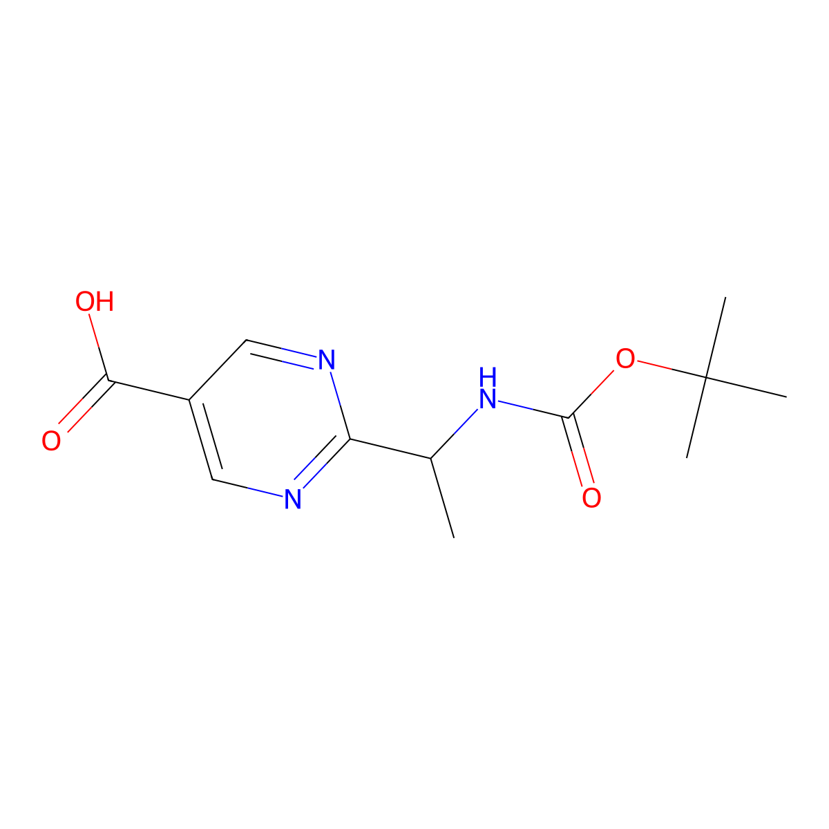 2-(1-{[(Tert-butoxy)carbonyl]amino}ethyl)pyrimidine-5-carboxylic acid molecular structure, CAS 2090351-33-8