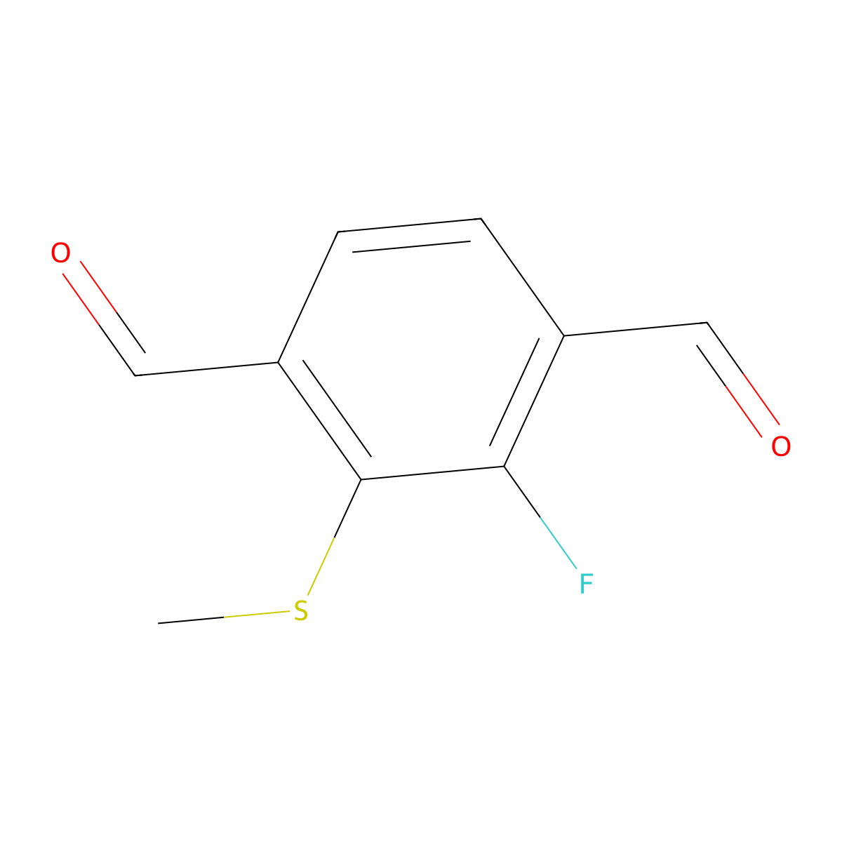 2-Fluoro-3-(methylthio)terephthalaldehyde molecular structure, CAS 2090354-16-6