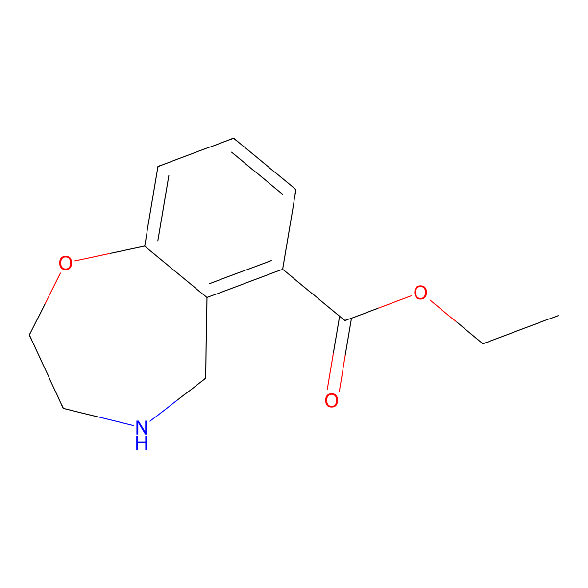 Ethyl 2,3,4,5-tetrahydro-1,4-benzoxazepine-6-carboxylate molecular structure, CAS 2090364-58-0