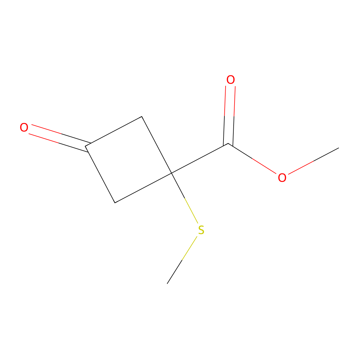Methyl 1-(methylsulfanyl)-3-oxocyclobutane-1-carboxylate molecular structure, CAS 2090370-12-8