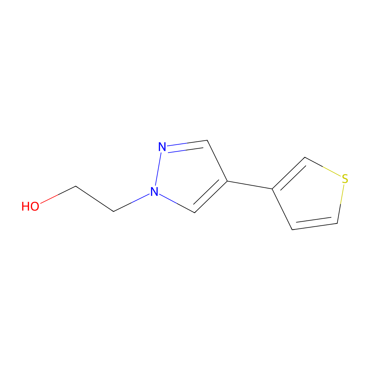 2-(4-(thiophen-3-yl)-1H-pyrazol-1-yl)ethan-1-ol molecular structure, CAS 2090371-26-7