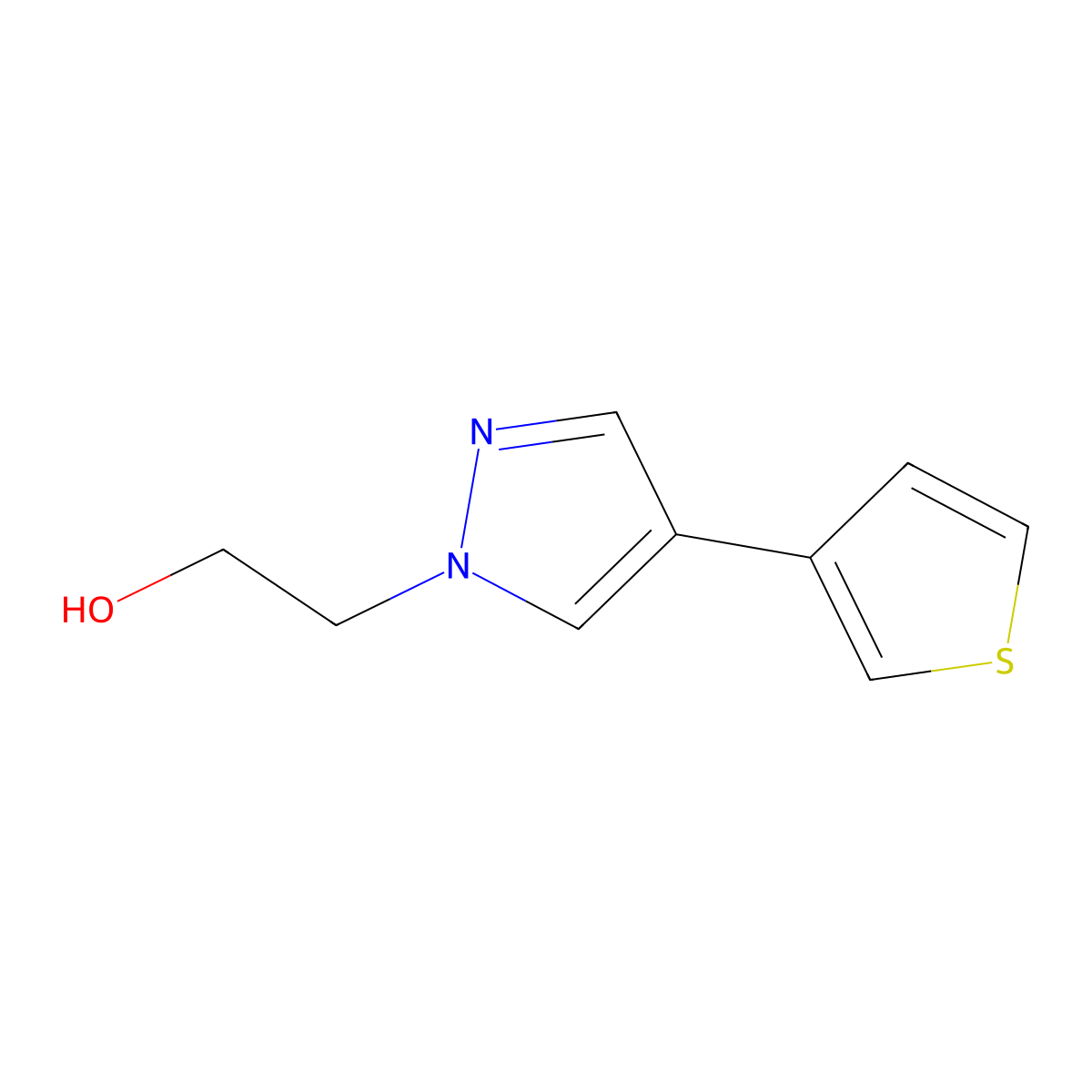 2-(4-(thiophen-3-yl)-1H-pyrazol-1-yl)ethan-1-ol molecular structure, CAS 2090371-26-7