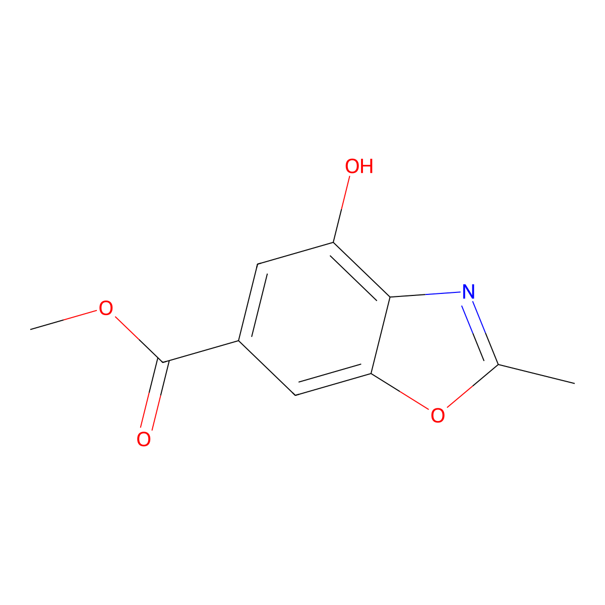 Methyl 4-hydroxy-2-methyl-1,3-benzoxazole-6-carboxylate molecular structure, CAS 2090374-30-2