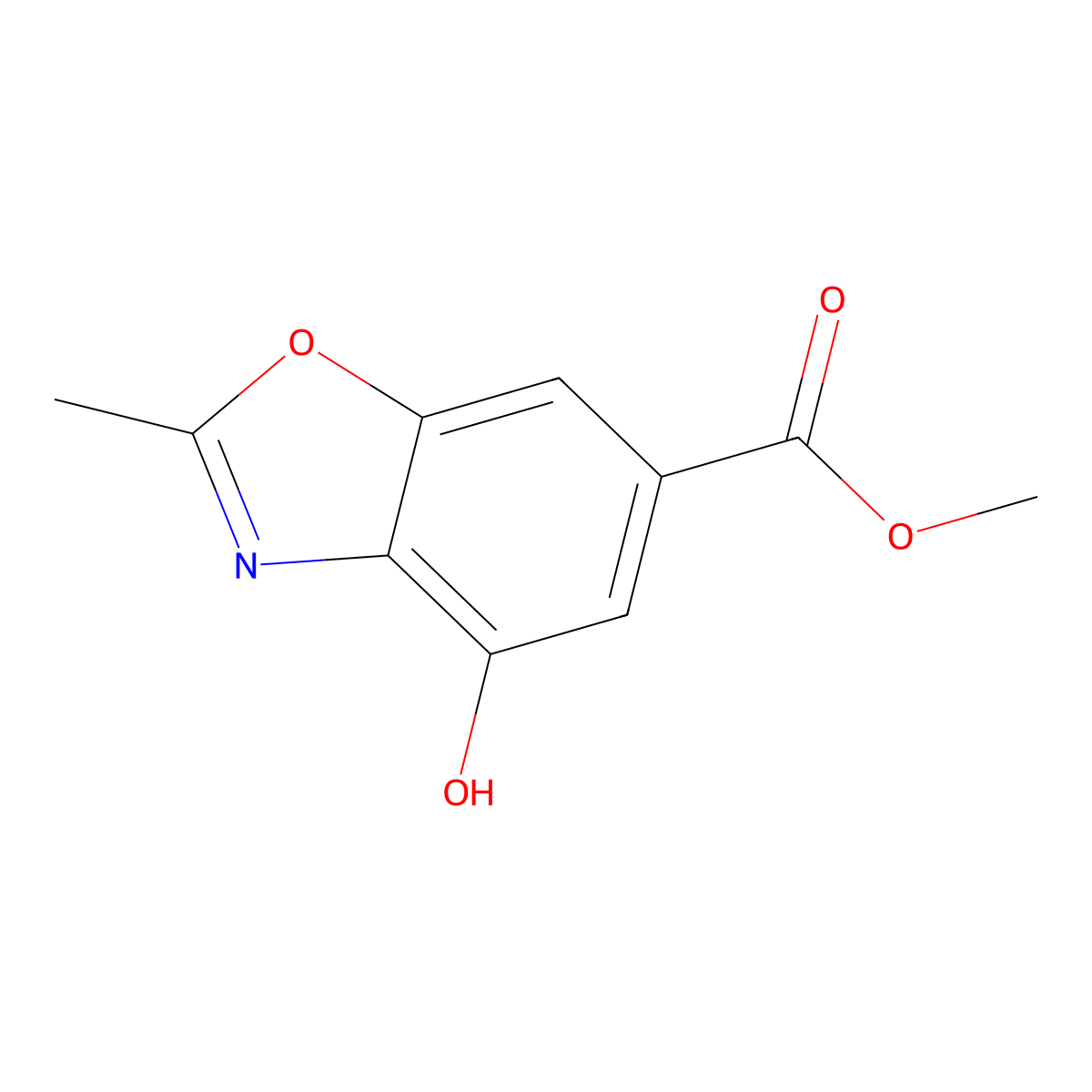 Methyl 4-hydroxy-2-methyl-1,3-benzoxazole-6-carboxylate molecular structure, CAS 2090374-30-2