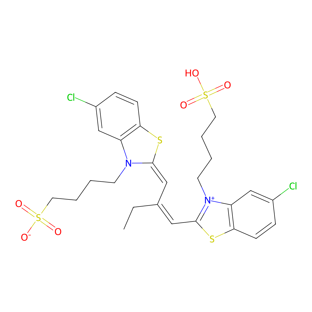 benzothiazolium, 5-chloro-2-(2-((5-chloro-3-(4-sulfobutyl)-2(3h)-benzothiazolylidene)methyl)-1-buten-1-yl)-3-(4-sulfobutyl)-, inner salt molecular structure, CAS 20904-74-9