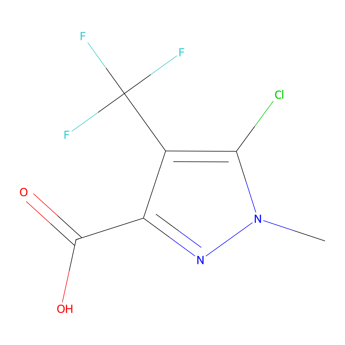 5-chloro-1-methyl-4-(trifluoromethyl)-1H-pyrazole-3-carboxylic acid molecular structure, CAS 2090400-40-9