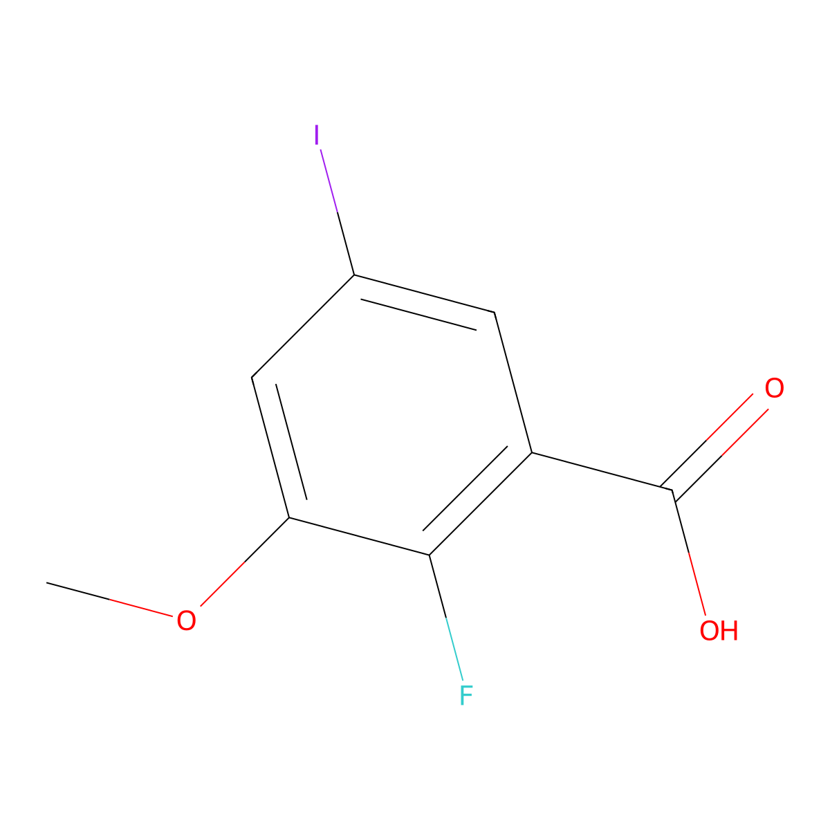 2-Fluoro-5-iodo-3-methoxybenzoic acid molecular structure, CAS 2090422-30-1