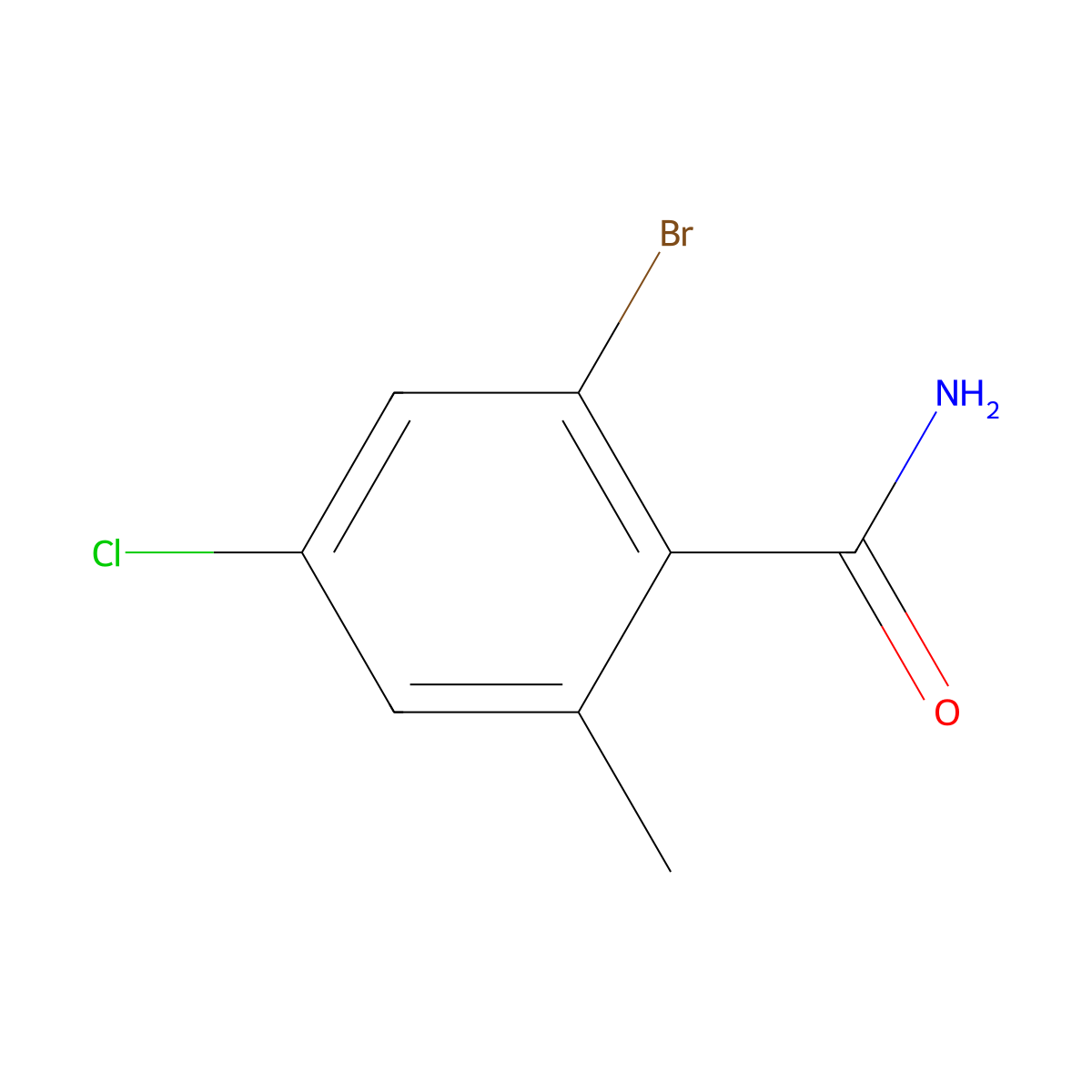 2-Bromo-4-chloro-6-methylbenzamide molecular structure, CAS 2090425-31-1