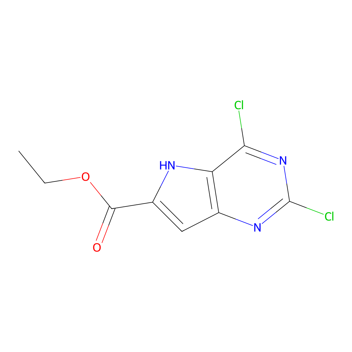 Ethyl 2,4-dichloro-5H-pyrrolo[3,2-d]pyrimidine-6-carboxylate molecular structure, CAS 2090428-33-2