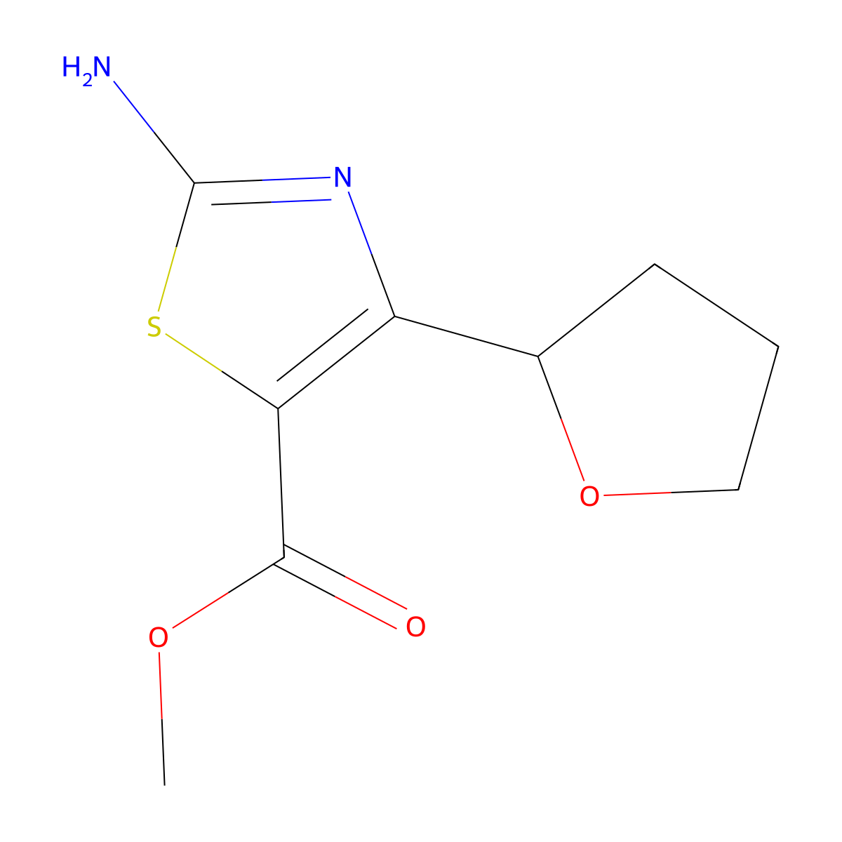 Methyl 2-amino-4-(oxolan-2-yl)-1,3-thiazole-5-carboxylate molecular structure, CAS 2090442-83-2