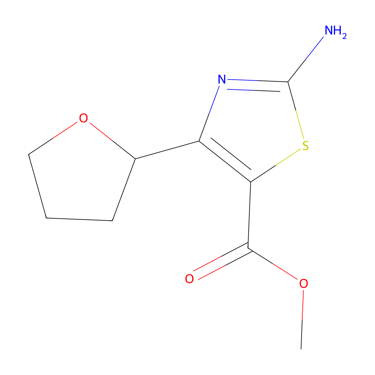 Methyl 2-amino-4-(oxolan-2-yl)-1,3-thiazole-5-carboxylate molecular structure, CAS 2090442-83-2