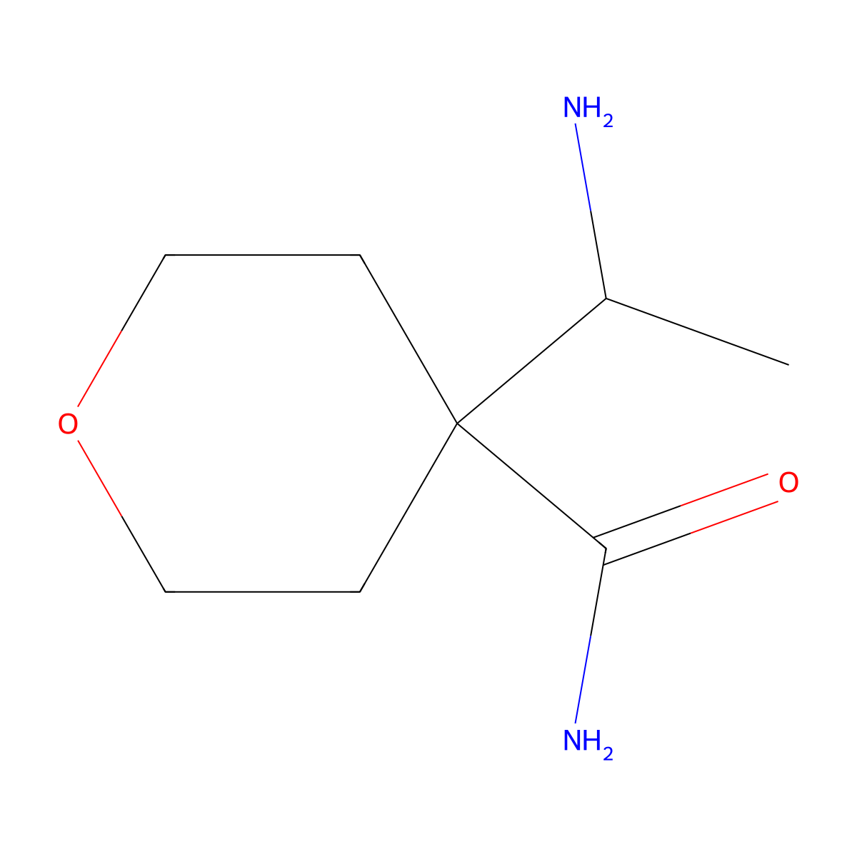 4-(1-Aminoethyl)oxane-4-carboxamide molecular structure, CAS 2090446-16-3