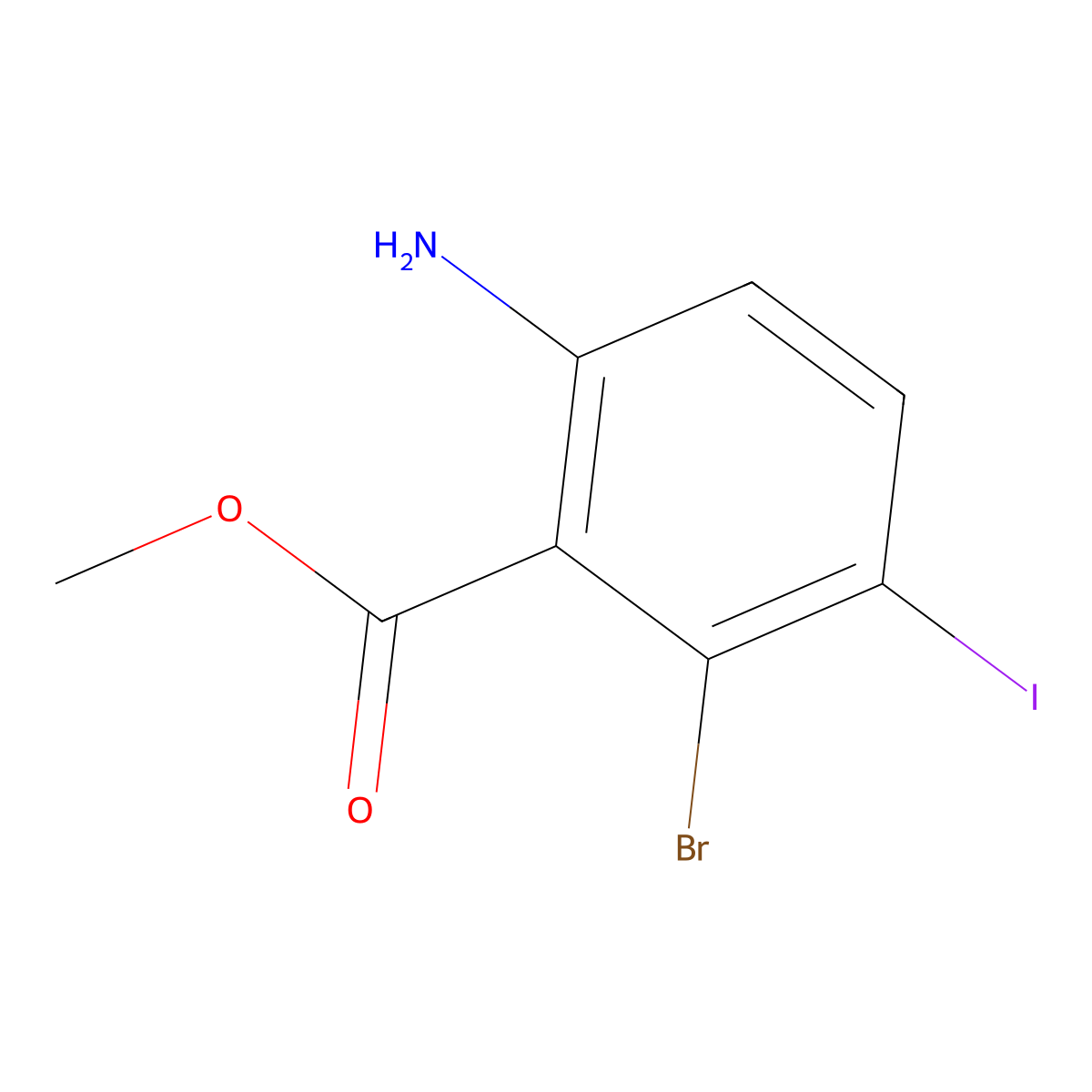 Methyl 6-amino-2-bromo-3-iodobenzoate molecular structure, CAS 2090448-90-9