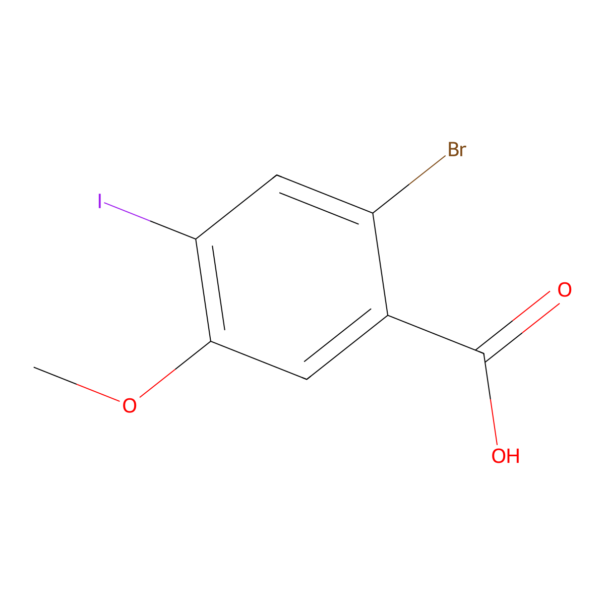2-Bromo-4-iodo-5-methoxybenzoic acid molecular structure, CAS 2090450-64-7