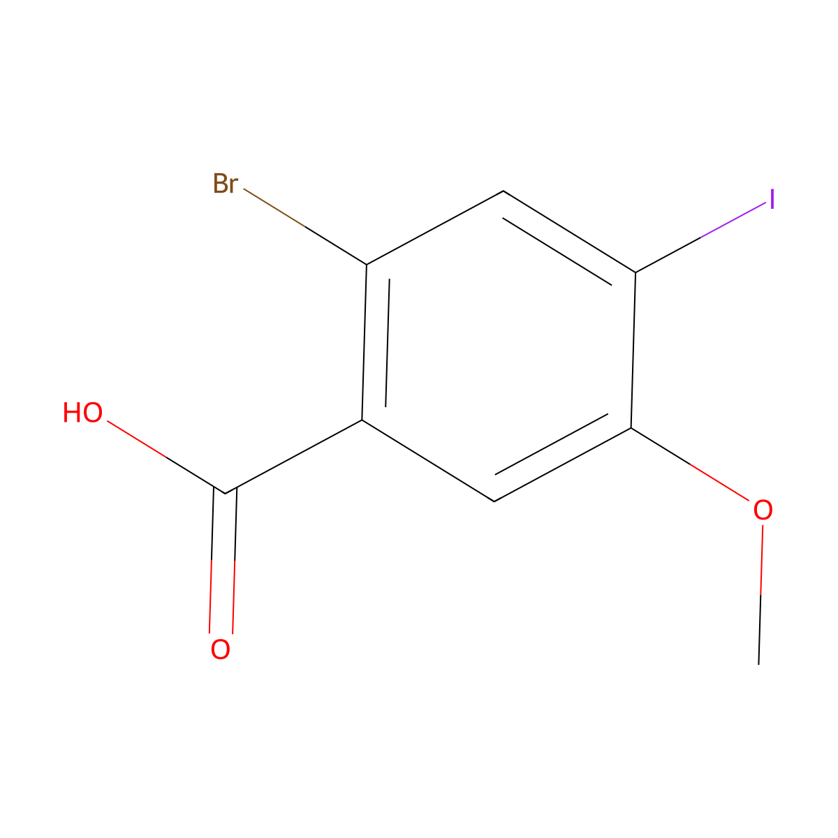 2-Bromo-4-iodo-5-methoxybenzoic acid molecular structure, CAS 2090450-64-7