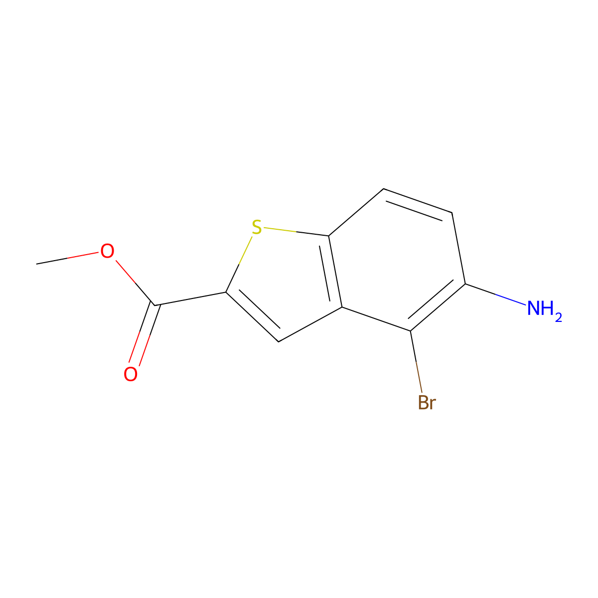 Methyl 5-amino-4-bromo-1-benzothiophene-2-carboxylate molecular structure, CAS 2090456-55-4