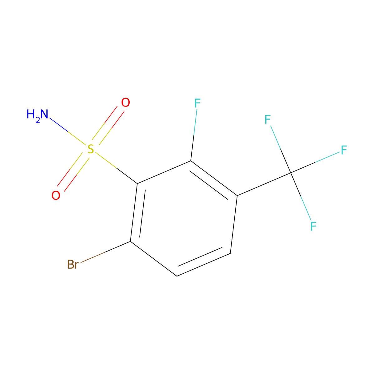 6-Bromo-2-fluoro-3-(trifluoromethyl)benzene-1-sulfonamide molecular structure, CAS 2090465-40-8