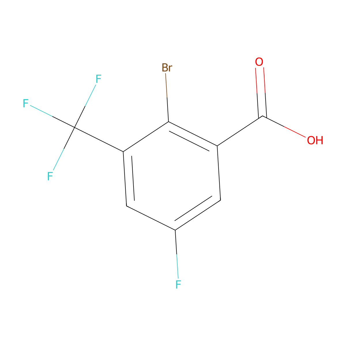 2-Bromo-5-fluoro-3-(trifluoromethyl)benzoic acid molecular structure, CAS 2090465-60-2